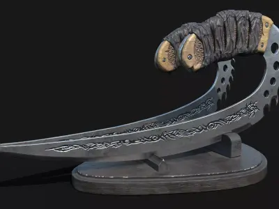 Low-Poly Daggers 3D model with Pedestal Low-poly 3D model