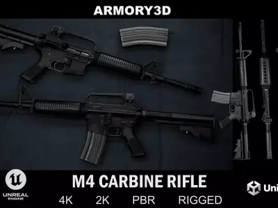 GAME READY M4 CARBINE RIFLE PBR RIGGED Low-poly 3D model