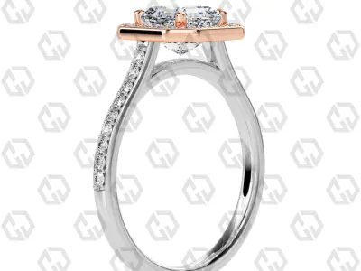 Ring 191 Asscher Shape Cathedral Halo pave set with Gems 3D print model
