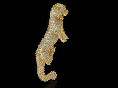 Fully Iced Panther Diamond Brooch 3D print model