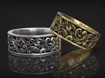 Vintage Floral Ornate Royal Heraldic Baroque Pattern Band 3D print model