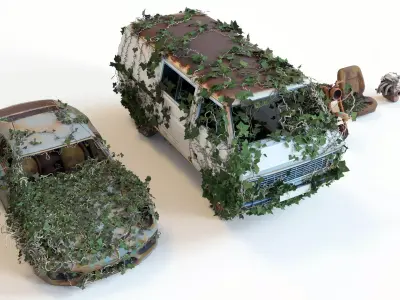 Old Abandoned Rusty Cars Overgrown Post-Apocalyptic Vehicle Pack Free low-poly 3D model
