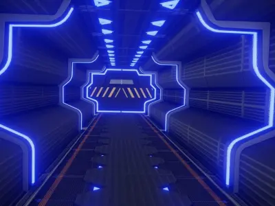 Elegant sci-fi spaceship corridor Low-poly 3D model