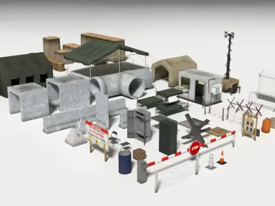 Military Base Object Pack - 50 Modern Army Assets Low-poly 3D model