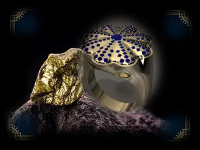 Anello ring with diamonds and crystals Free 3D model