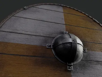 Slavic round wooden shield-painted orange and white Low-poly 3D model