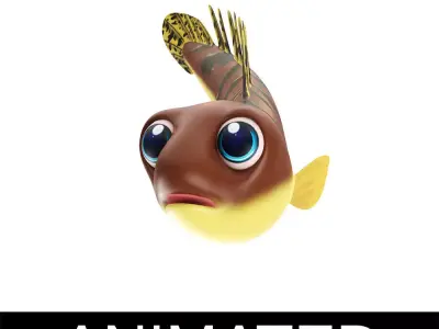 Barred Bichir Fish Cartoon Animated Low-poly 3D model