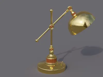 Vintage gold metal desk lamp with wooden trims type 2 Low-poly 3D model