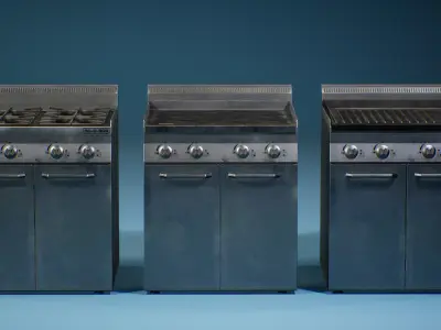 PBR Game Ready Commercial Restaurant Kitchen Stove Grill Pack Low-poly 3D model