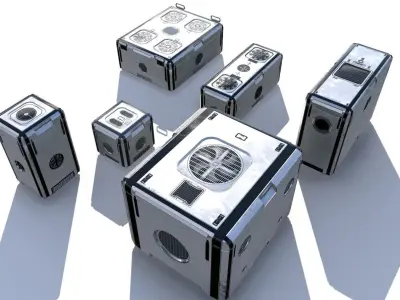 Sci Fi dirty white cargo crates Low-poly 3D model