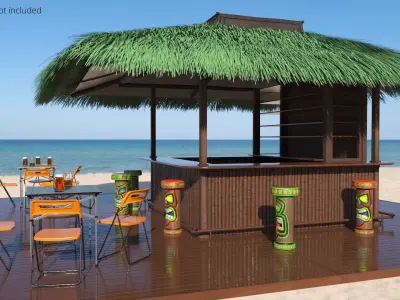  Bamboo Bar Counter with Shelving and Palm Roof Green 
