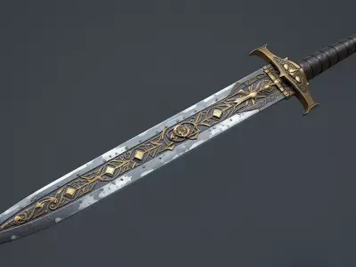 Fantasy Medieval Sword 3D Model  PBR Textured  Game-Ready Weapon 3D model