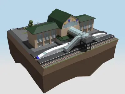 Railway Station KYIV style 3D low poly model Low-poly 3D model