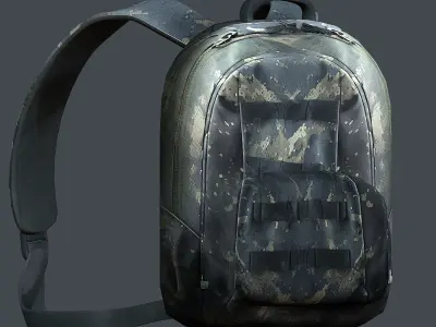 Backpack military combat Black baggage Low-poly Low-poly 3D model 7