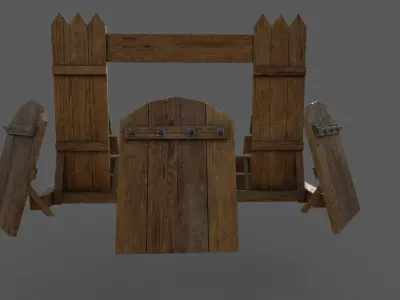 Barricade 3D model wooden chair with two doors Low-poly 3D model