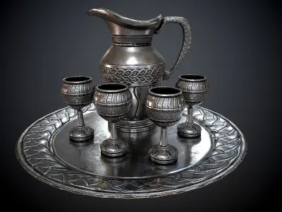 Silver wine set Low-poly 3D model