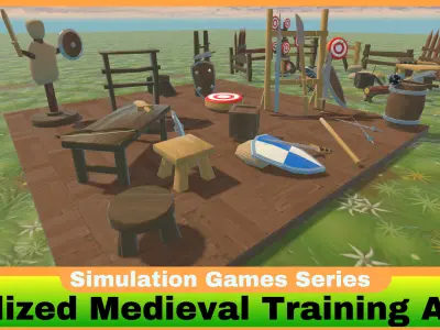 Stylized Medieval Training Area Low-poly 3D model