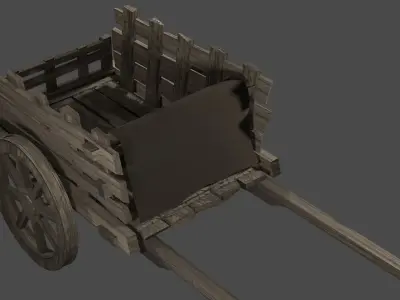 Medieval Wagon Hand Cart - low poly realistic Low-poly 3D model
