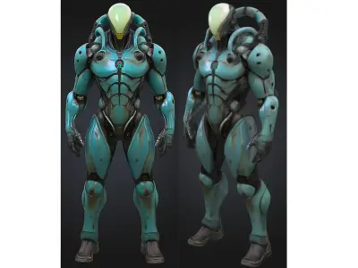 Alien Android Robot Low-poly 3D model