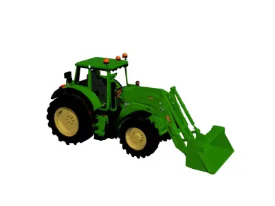 John Deere 6195M Low Poly Tractor Loader Farm Vehicle 3D Low-poly 3D model