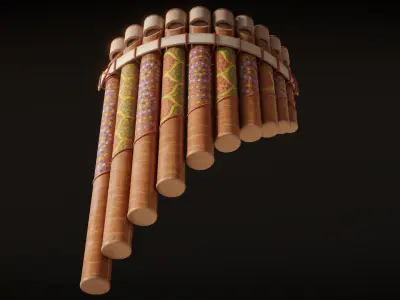 Hand-Painted Pan Flute Low-poly 3D model
