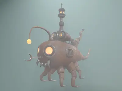 Stylized Cartoony Submarine Low-poly 3D model