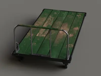 Wooden Trolley Low-poly 3D model