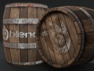 Wooden Barrel with Blender Logo Free low-poly 3D model