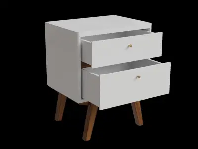 Retro White And Brown 2 Drawer Nightstand 3D model