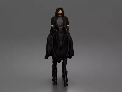 Mysterious hooded rider on dark steed ventures into silent night 3D print model