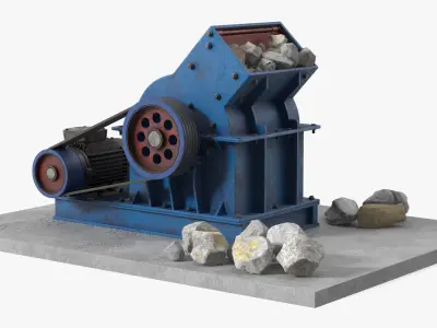Old Industrial Hammer Mill Crusher with Stones 3D model