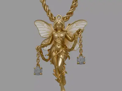 Vintage Golden Fairy Pendant 3D model