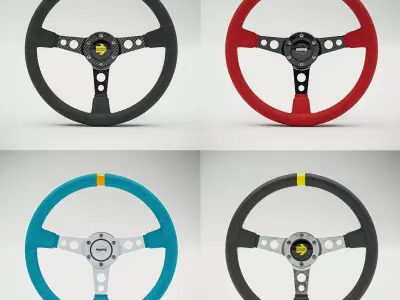MOMO Style Racing Steering Wheel in 4 colour variants 3D model by mdnssdesign