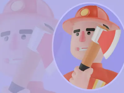Stylized 3D Firefighter Running with Axe - Cartoon Male Model 3D model