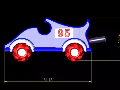 3D Toy Race Car with Bold Blue Design and Number 95 3D print model