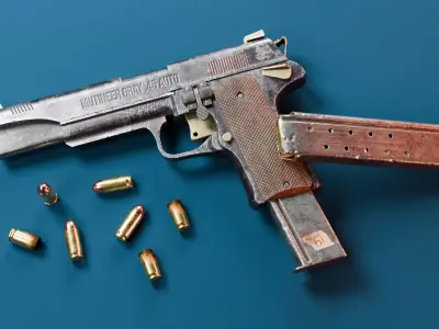 Post-apocalyptic 45 m1911 Handgun Low-poly 3D model