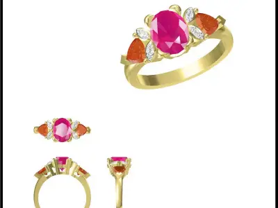 JCD Format Antique color stone rings cad jewellery design course 3D print model purchase