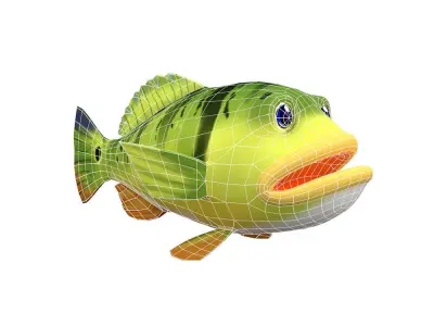 Peacock Bass Fish Cartoon Animated Low-poly 3D model