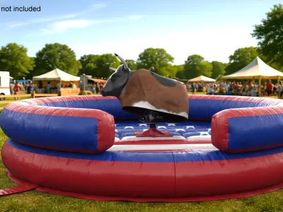 Mechanical Rodeo Bull on Inflatable Trampoline in US Colors Rigged for Cinema 4D 3D model
