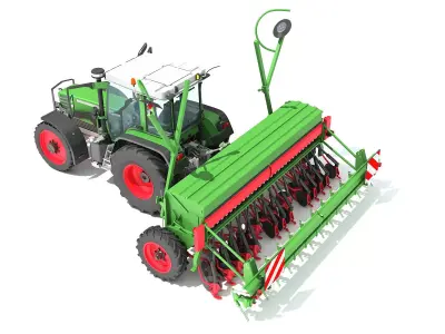 Tractor with Seed Drill 3D model 9