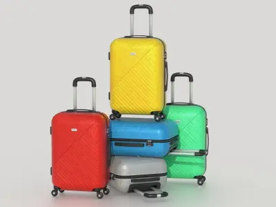 Suitcase 2 colorful suitcases on wheels Low-poly 3D model