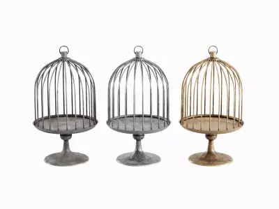 Metal Birdcage Set Low-poly 3D model