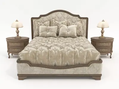 Victorian Style Tufted Bed with Nightstands 3D model