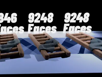 simple wooden ladder baked textures Free low-poly 3D model