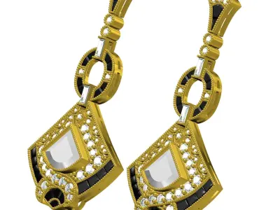Antique Art Deco Style Earring with Black Enamel 3D print model