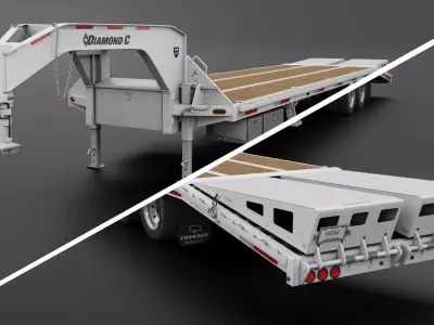 Gooseneck Flatbed Ramp Trailer - Diamond C  3D model