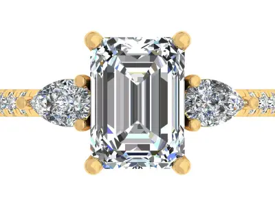 3carat Emerald and Pear Stone Engagement Ring 3D print model purchase