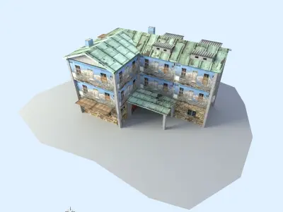 Building house with windows and balconies Low-poly 3D model