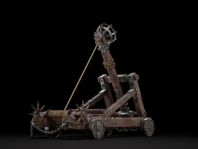 Medieval Catapult Low-poly 3D model by volchvany