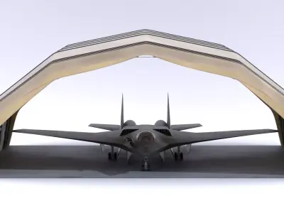 Military Airplane Hangar with Stealth Fighter 3D model